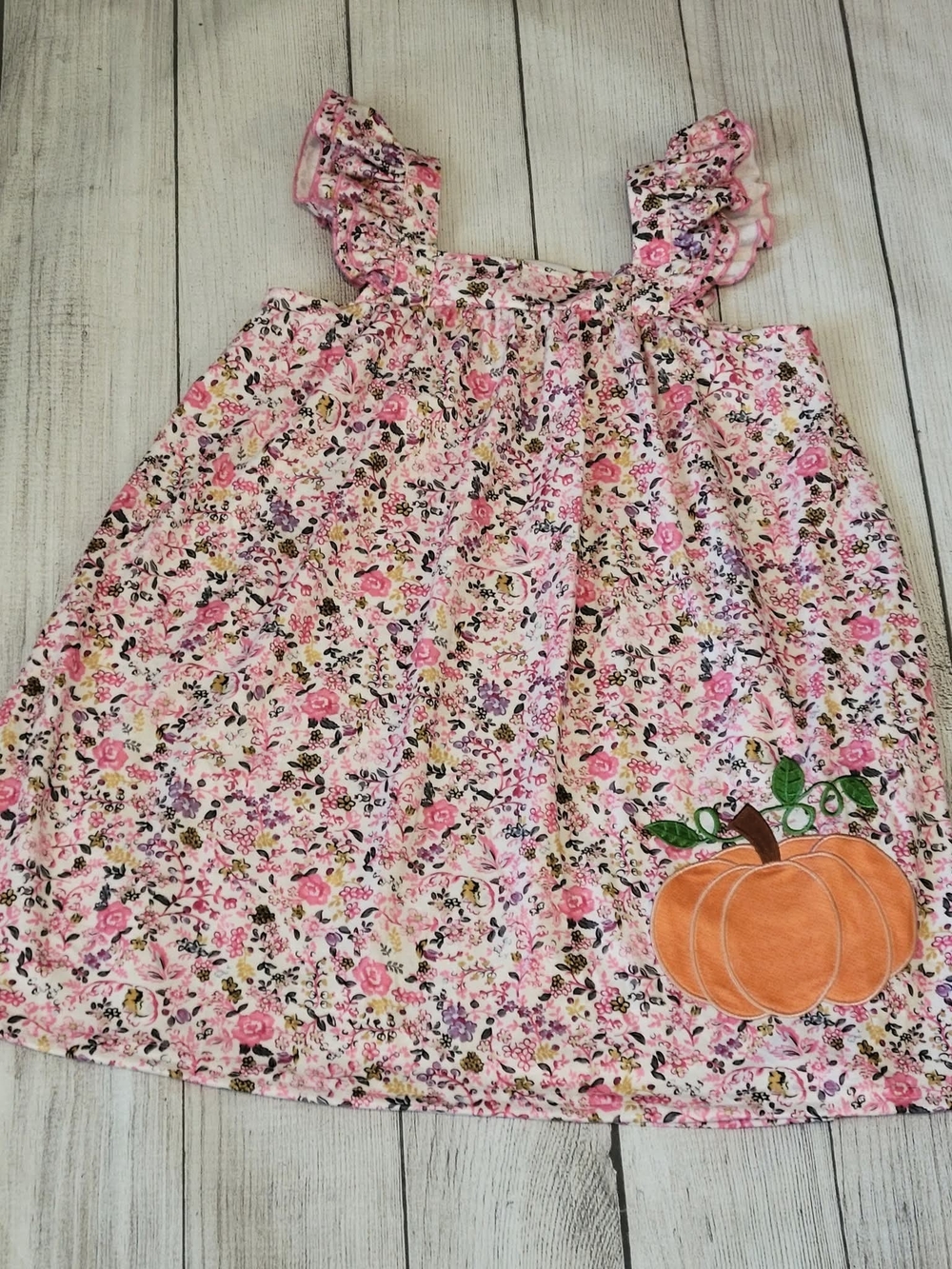 Pink Floral Pumpkin Applique Girls' Costume Dress